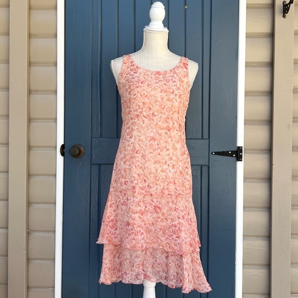 PETITE SOPHISTICATE Fairycore Vintage 90s Y2K Pink Floral 100% Silk dress Size 8 - Picture 3 of 9